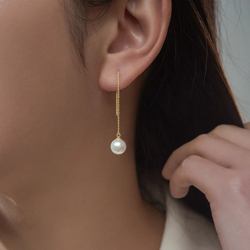 Grace Pearl Drop Ear Threaders -18K Gold